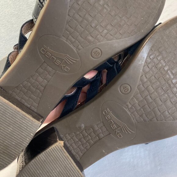 DANSKO Womens Size 40 Dina Black Leather High Heel Stappy Open Toe Slide Sandals - Picture 14 of 15